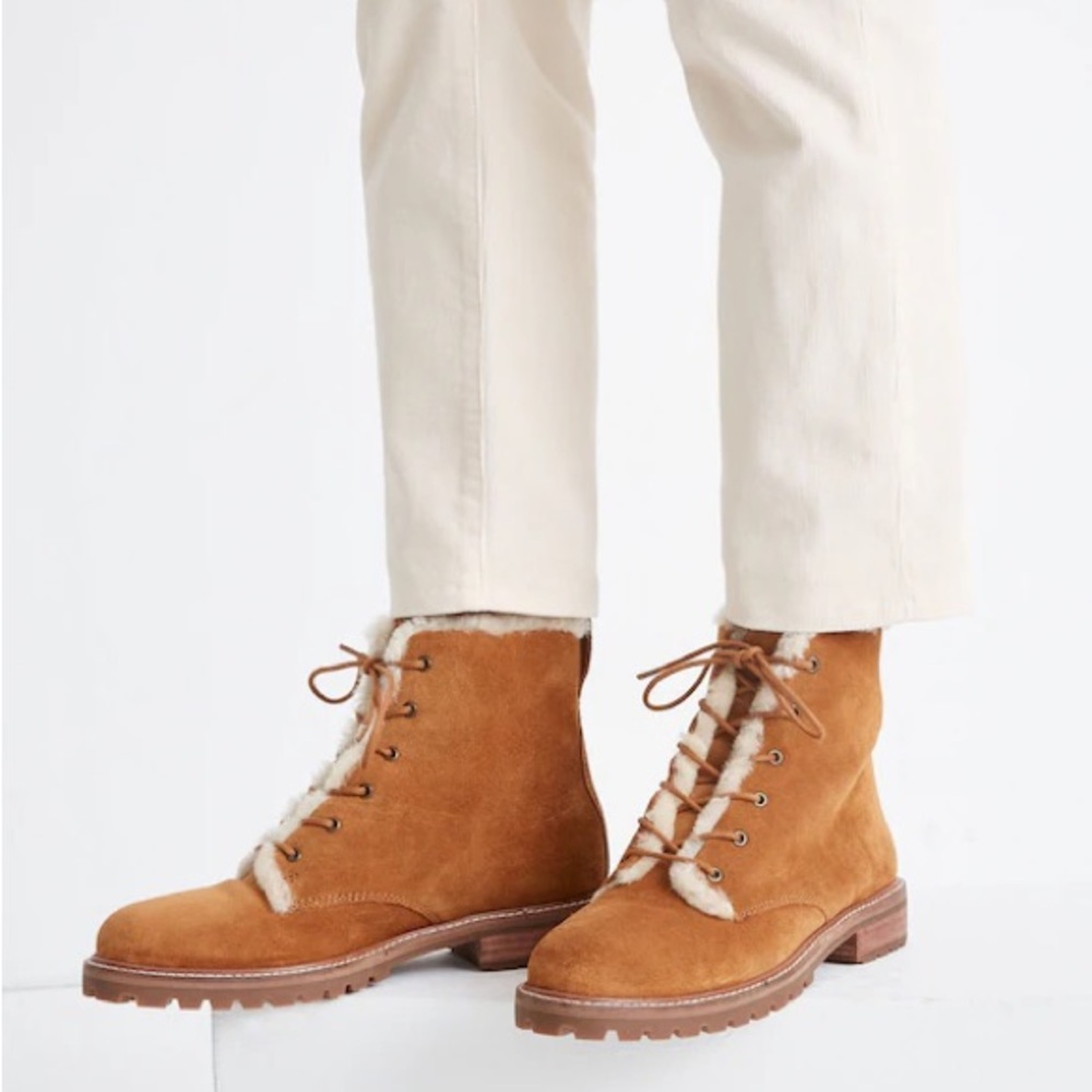 Madewell Claire Tan Lace Up Suede Boots Brand New